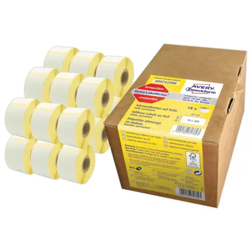 18 Rouleaux de 260 étiquettes blanches 36x89 mm pour DYMO LW 450