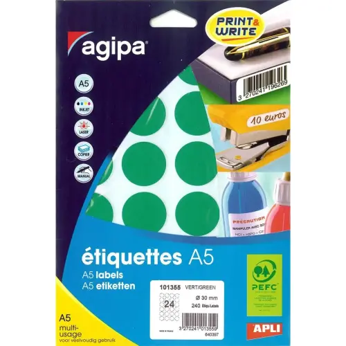 Pastilles gommettes de signalisation rondes - &Oslash;15 mm - Coloris assortis - APLI 
