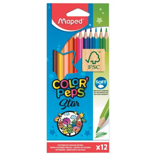 12 Crayons de couleur en bois