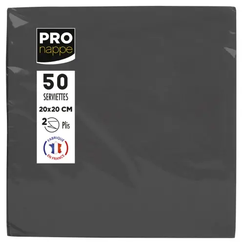 50 Serviettes 2 plis - 20 x 20 cm - Noir - PROnappe
