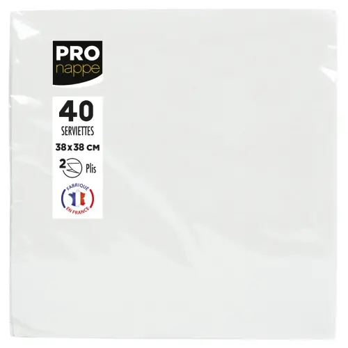 40 Serviettes 2 plis 38x38 cm - Blanc - Pro Nappe
