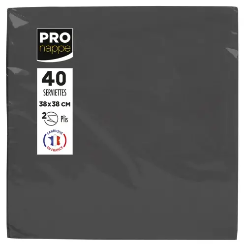 40 Serviettes 2 plis 38x38 cm - Noir - Pro Nappe