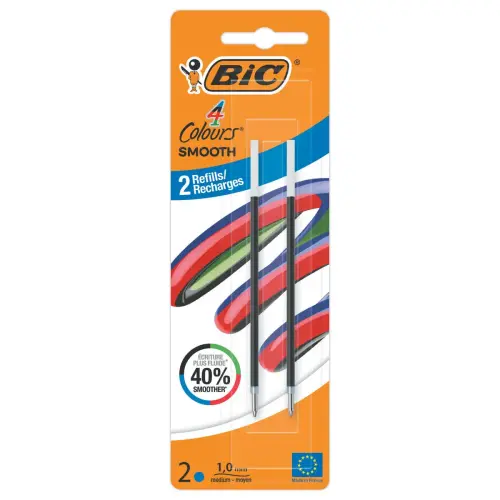 Recharge stylo bille 4 couleurs Smooth - Pointe moyenne - Bleu - BIC