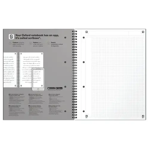 Cahier spirale Notebook A4+, 160p, 5x5, Oxford international Noir 