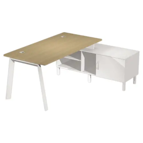 Bureau de direction avec caisson porteur ch&ecirc;ne/blanc mont&eacute; 
