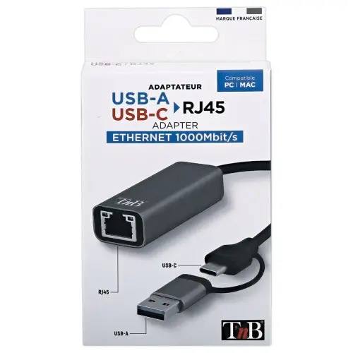 Adaptateur USB vers RJ45 – 1 GBPS – Gris – T’nB