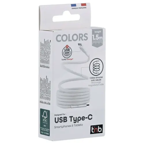 Câble USB-C/USB-C magnétique - Blanc - T'NB