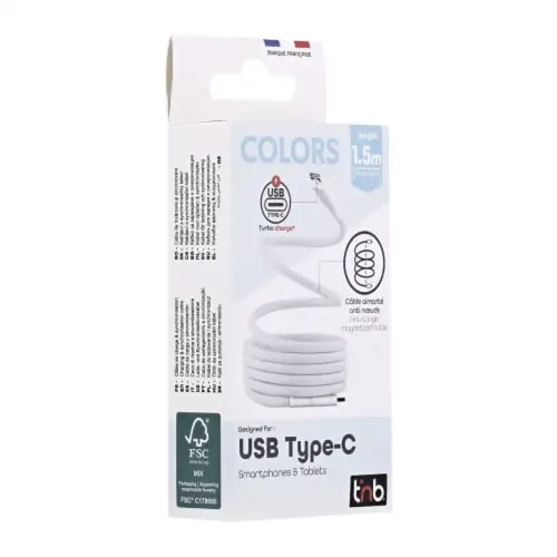 Câble USB-C/USB-C magnétique - Bleu et blanc - T'NB