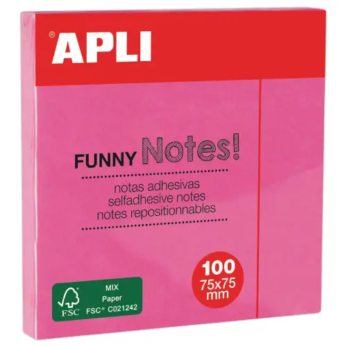 Bloc notes adhésives 75 x 75 mm rose fluo