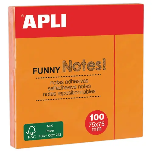 Bloc notes adhésives 75 x 75 mm orangefluo