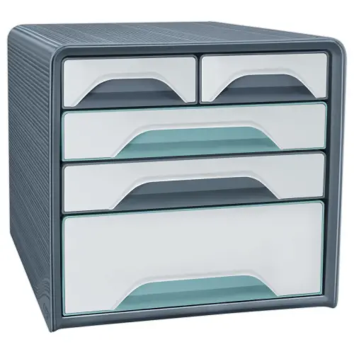 Module de classement 5 tiroirs Smoove - Gris / Vert d'eau 