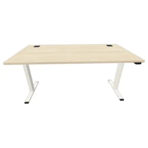 Bureau électrique Eco – 160 x 80 cm – Plateau acacia et pieds blancs – Livré monté