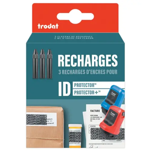 3 Flacons encre recharge pour Tampon rouleau ID Protector Trodat