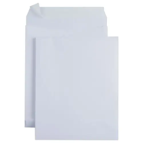 100 Pochettes kraft blanc armé bande siliconée 260x330mm à soufflets 30mm