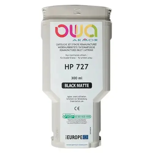 Cartouche équivalent HP pour traceurs 727 300 ml - Noir mat - Owa