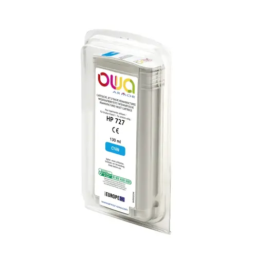 Cartouche &eacute;quivalent HP pour traceurs 727 130 ml - Cyan - Owa 