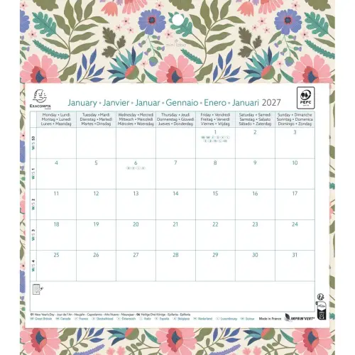 Calendrier mensuel sur plaque 27,5 cm x 30,5 cm EASYCAL - Mini labo 