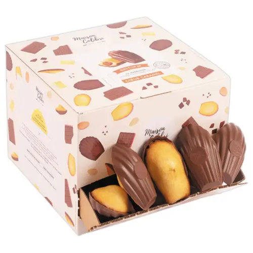 30 Madeleines coeur caramel - Coque chocolat au lait - Maison Colibri