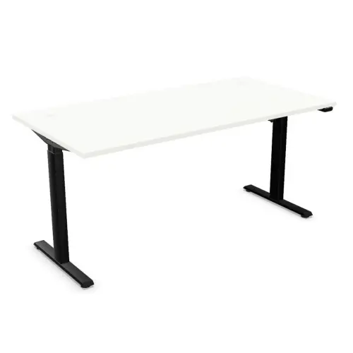 Bureau &eacute;lectrique Eco - 140 x 80 cm - Pieds noirs et plateau blanc - Livr&eacute; mont&eacute; 