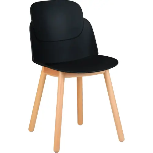 2 Chaises TULIPE - Coque noire et pieds bois - Livr&eacute;es mont&eacute;es 
