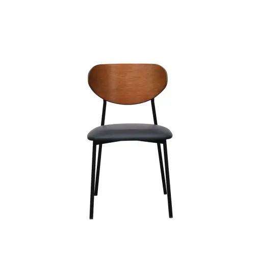 2 Chaises AMIO - Assise simili cuir et dossier noyer - Livrées montées