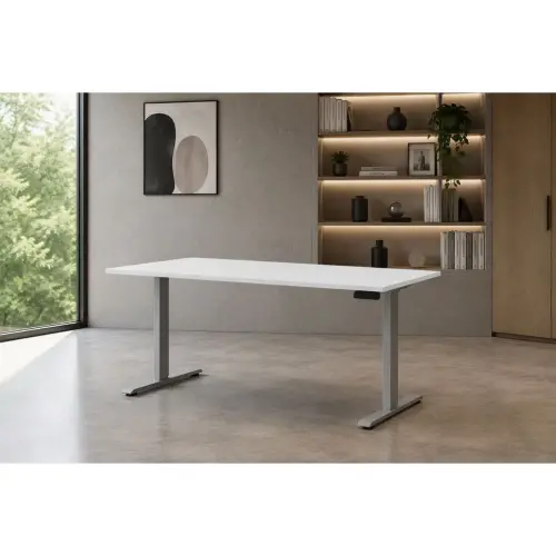 Bureau assis-debout motoris&eacute; Apollo - L160 - Blanc / Aluminium 