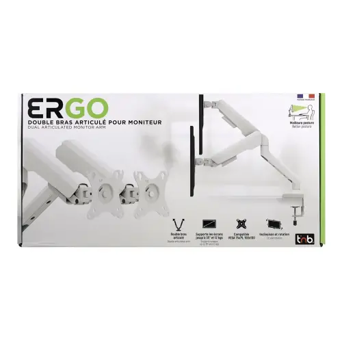 Bras porte-&eacute;cran double articul&eacute; Ergo Line Noir 