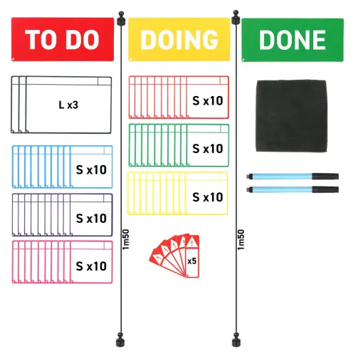 Cartes magnétiques pour tableau Scrum - 3 colonnes - Djois