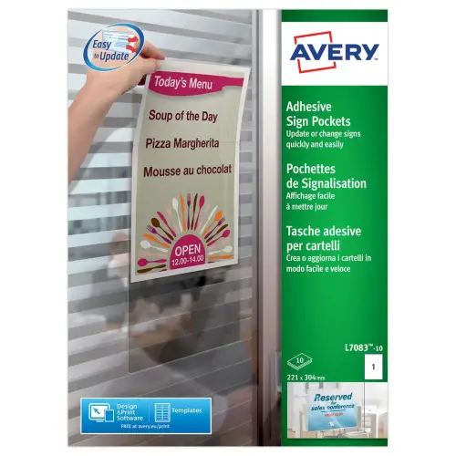 10 Pochettes d'affichage adhésives A4 AVERY