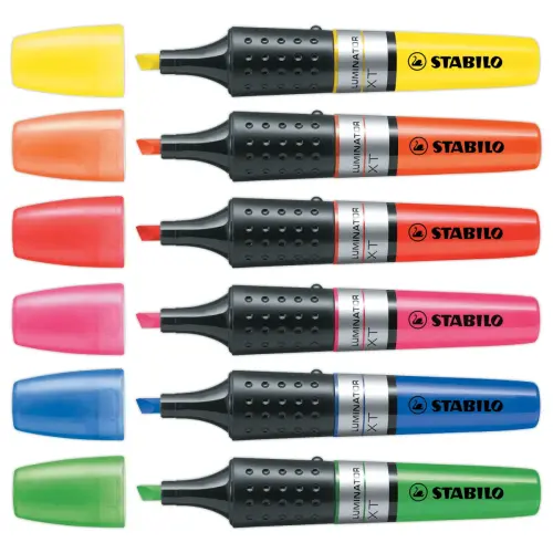 6 Surligneurs LUMINATOR - Encre liquide - Pointe biseaut&eacute;e - Coloris assortis - STABILO 