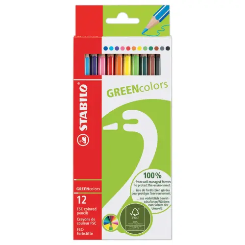 12 Crayons de couleur GREENcolors - Bois FSC&reg; - Couleurs assorties - STABILO 