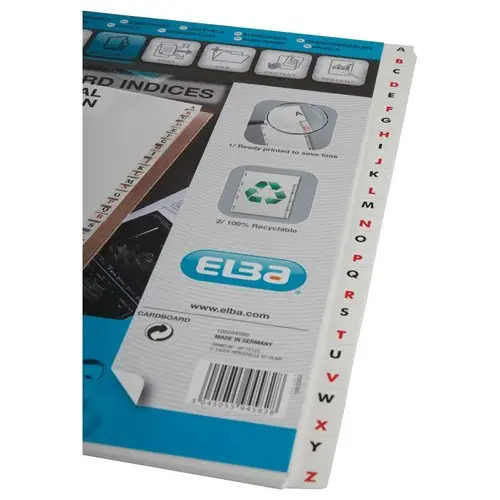 Jeu d'intercalaires alphabétiques ELBA - Carte blanche 180 g - A4 - 26 onglets bicolores