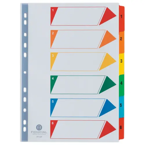 jeu d'intercalaires num&eacute;riques Readyindex AVERY - Carte blanche 180 g - A4 - 6 onglets plastifi&eacute;s multicolores 