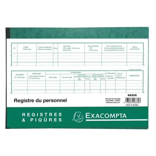 Registre du personnel - Belgique