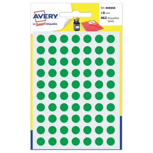 Etui de 490 pastilles gommettes vertes - Ø 8 mm - AVERY