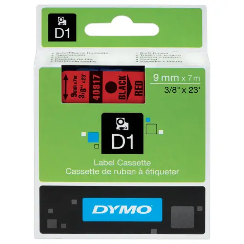 Ruban D1 S0720720 - 7 m x 9 mm - Texte noir sur fond rouge - Dymo 