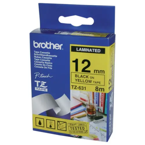 Ruban pour titreuse TZE - 8m x 12 mm - Texte noir sur fond jaune - Brother