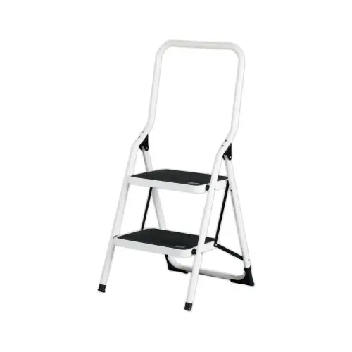Escabeau pliant 2 marches en acier laqué époxy blanc