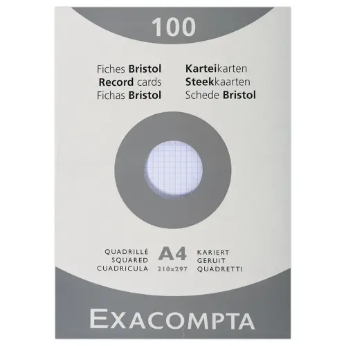100 fiches bristol 5x5 blanches 21x29,7cm 210g en boîte distributrice - EXACOMPTA