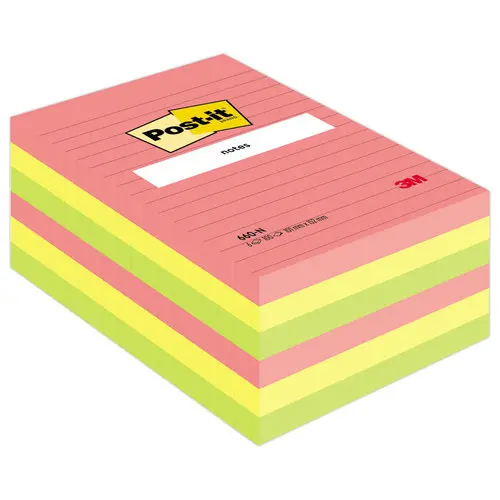 6 Blocs de 100 notes repositionnables grand format lignées 10,2 x 15,2 cm - Post-It