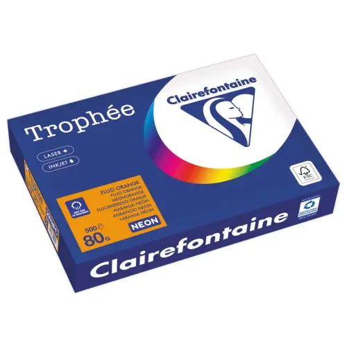 Ramette de papier couleur fluorescente A4 - Trophée 80g - Orange Fluo - CLAIREFONTAINE