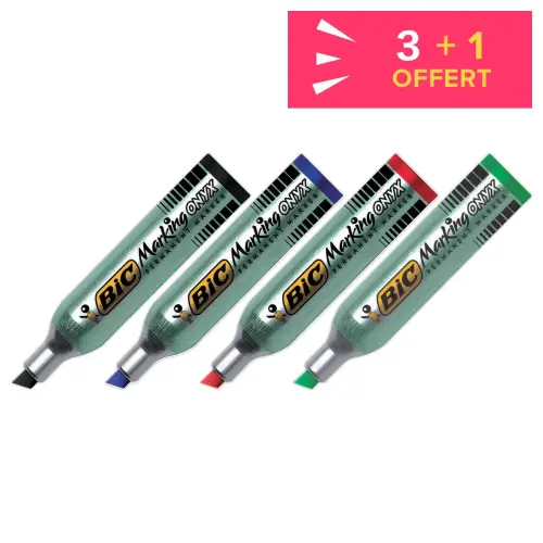 3 Minis marqueurs Marking Onix 1481 + 1 offert - Permanent - Pointe biseau - Bleu - BIC