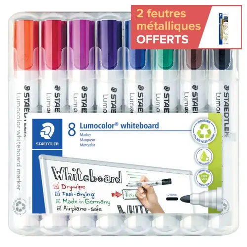 8 Marqueurs effaçable à sec - Pour tableau blanc - Pointe ogive - STAEDTLER