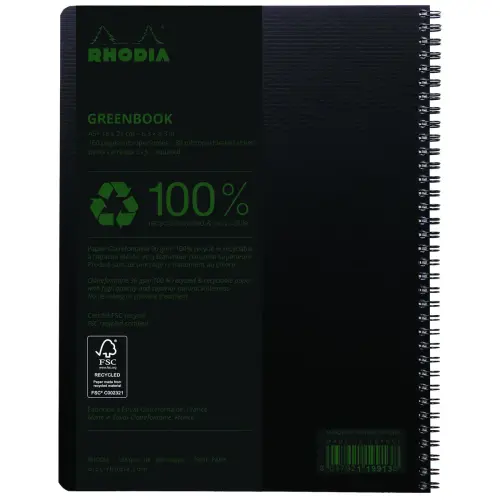 4 Cahiers polypropylène recyclé + 1 offert - 160 pages- A4+ 5x5 - Noir - Rhodia