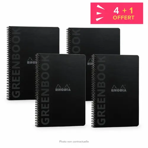 4 Cahiers Rhodia polypropylène recyclé + 1 offert - 160 pages A5+ Ligné - Noir