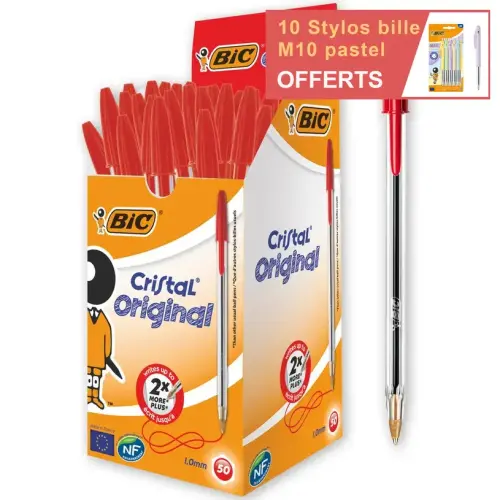 50 Stylos bille Cristal - &Eacute;criture moyenne - Rouge - BIC 