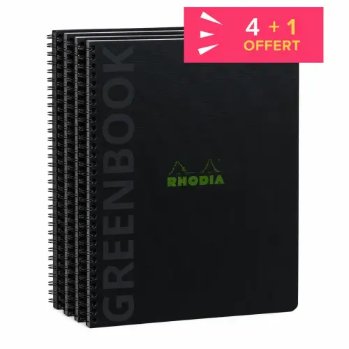 4 Cahiers Rhodia polypropylène recyclé + 1 offert - 160 pages A4+ Ligné. Noir