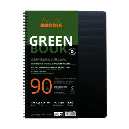 4 Cahiers Rhodia polypropylène recyclé + 1 offert - 160 pages A4+ Ligné. Noir