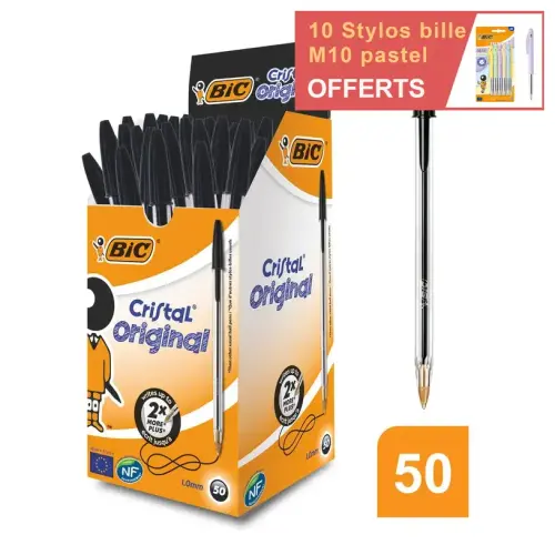 50 Stylos bille Cristal - Écriture moyenne - Noir - BIC