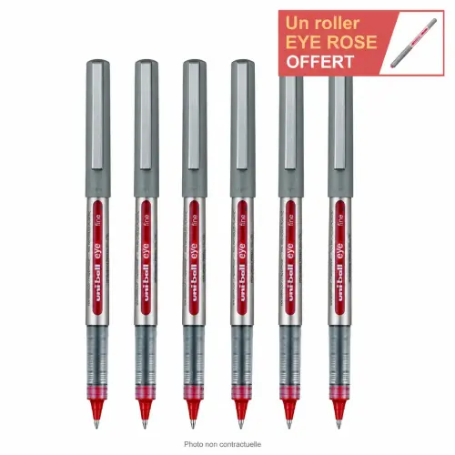 6 Stylos roller pointe métal Eye 157 - Écriture moyenne - Rouge - UNI-BALL